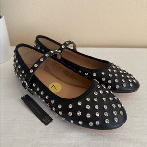 New House of Harlow 1960 Flashy Black Rhinestone Studded Mary Jane Flats